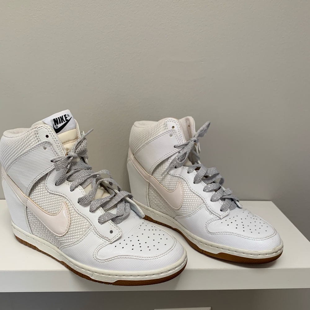 Nike white leather sky hi wedge